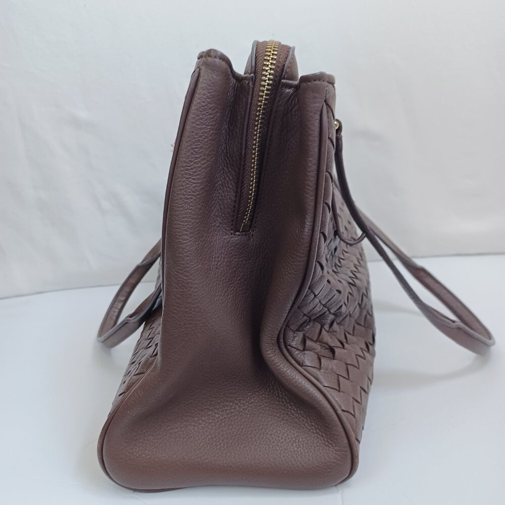 Cole Haan Handbag Dark Chocolate Woven Leather Basket Weave Shoulder Tote - Picture 13 of 16